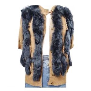 RACHEL COMEY Tan and Black Fur Trimmed Cardigan